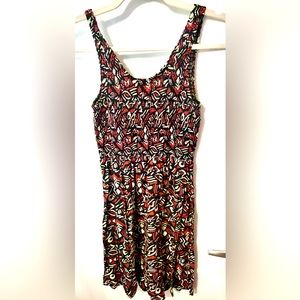 Orange, Black & Cream Graphic Sleeveless Dress with Ruched Chest | Forever 21